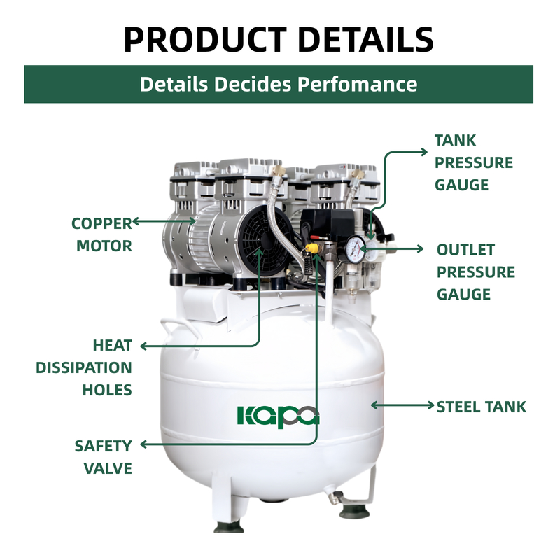 Silent Piston 2HP Oil Free Air Compressor 8bar  270 L/min W/ 50L Steel Tank